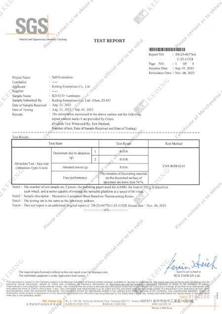 Test Report - Tấm Laminate KD ECO+ - Công Ty TNHH Keding Việt Nam